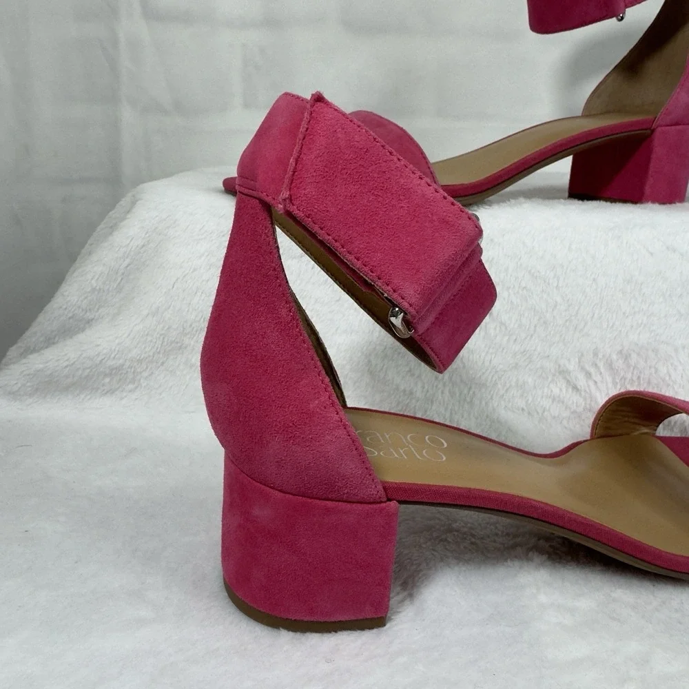 Franco Sarto L-Rosalina Open‎ Toe Pink Block Heel Women Sandals Size 9.5 M